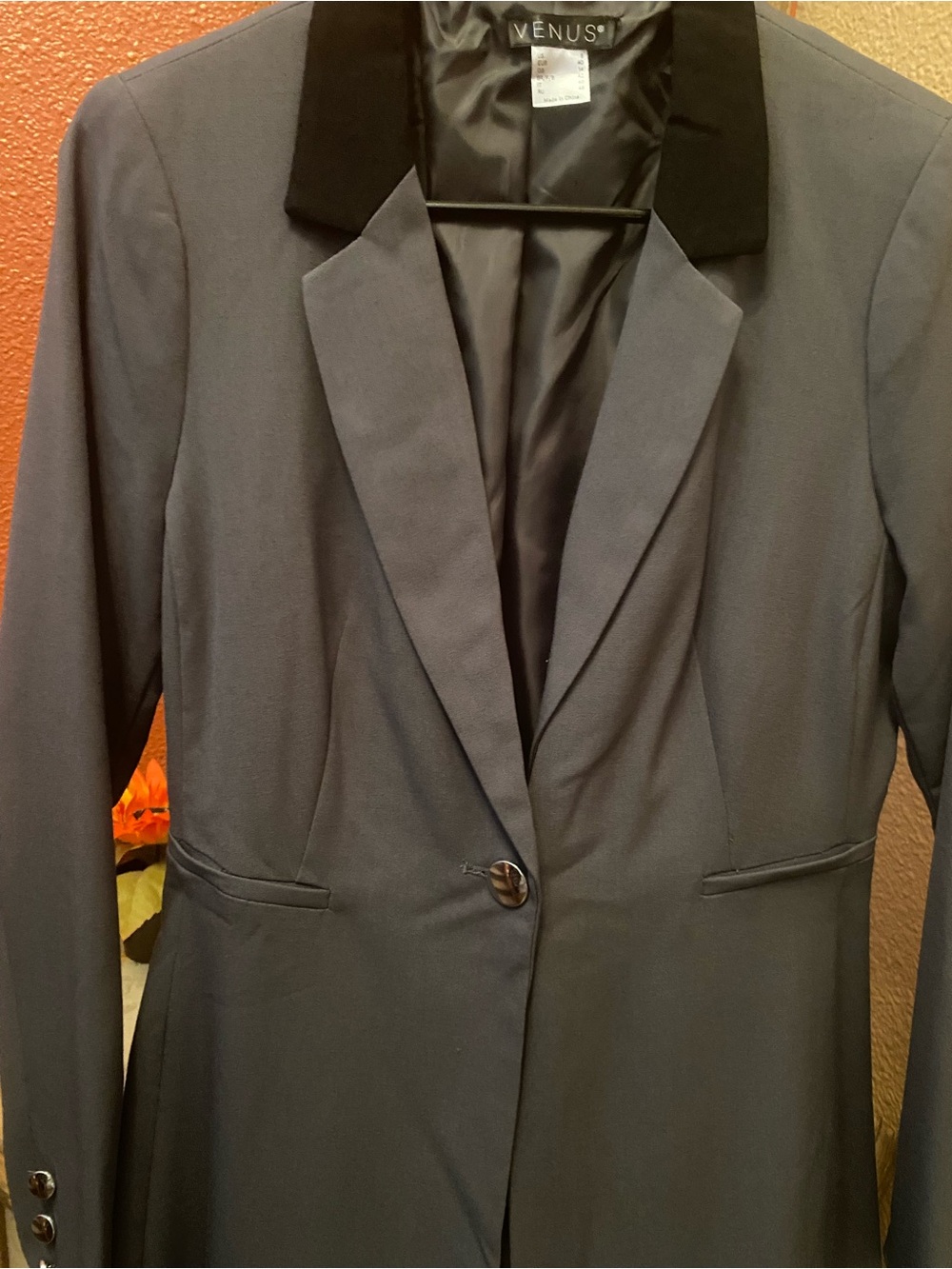 Venus - NEW - Long Ruffle Back Blazer tuxedo-inspired tailored jacket - Picture 6 of 10